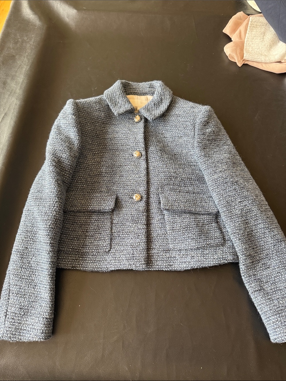 ZARA Cropped Textured Knit Jacket and skort set in BLUE TWEED - Women's - Picture 1 of 3